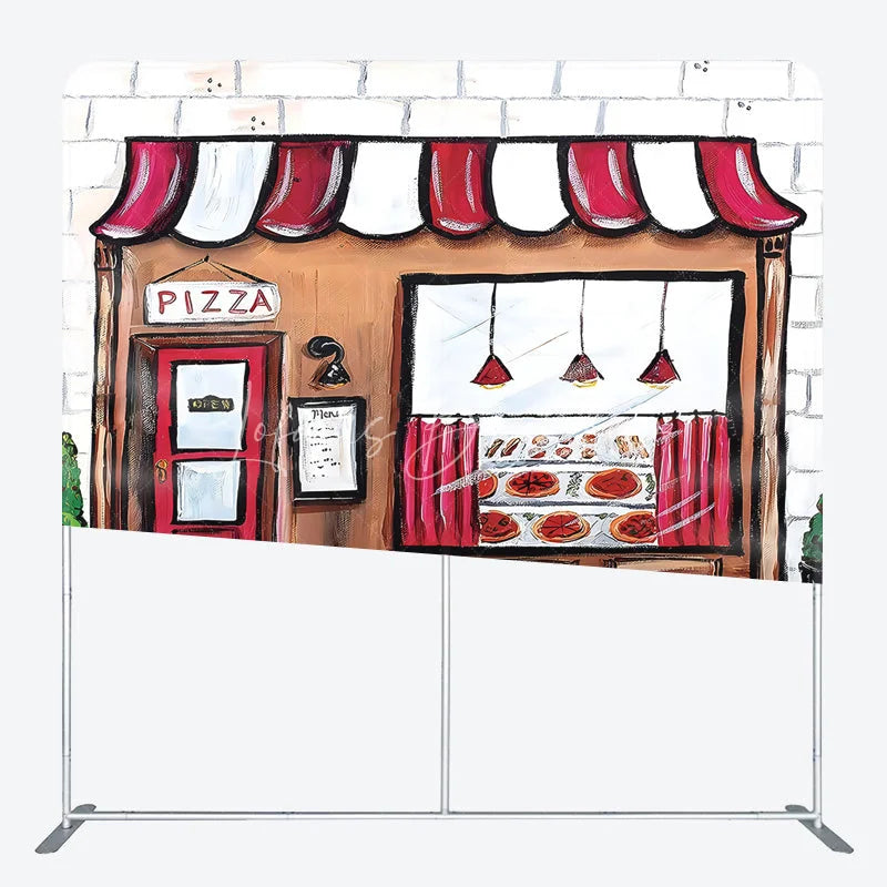 Lofaris Pizza Party Tension Fabric Backdrop Pizzeria Shop Storefront Italian Restaurant Birthday Photo Booth Prop