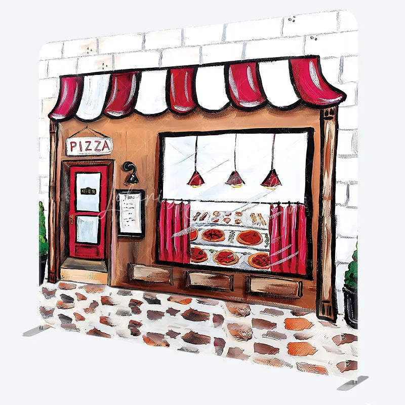Lofaris Pizza Party Tension Fabric Backdrop Pizzeria Shop Storefront Italian Restaurant Birthday Photo Booth Prop