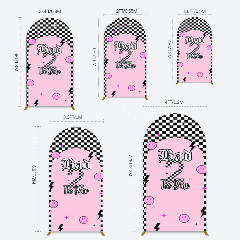 Lofaris Plaid Bad 2 The Bone Pink Birthday Arch Backdrop