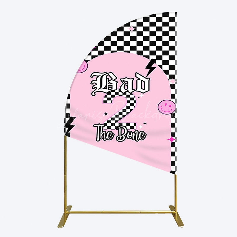 Lofaris Plaid Bad 2 The Bone Pink Birthday Half Moon Arch Backdrop