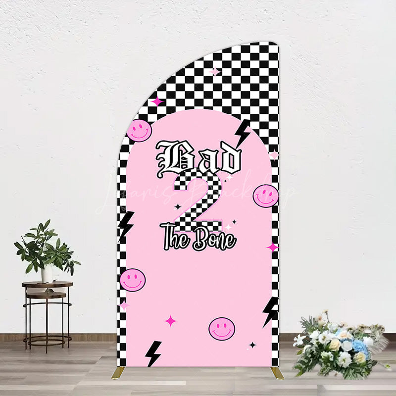 Lofaris Plaid Bad 2 The Bone Pink Birthday Half Moon Arch Backdrop