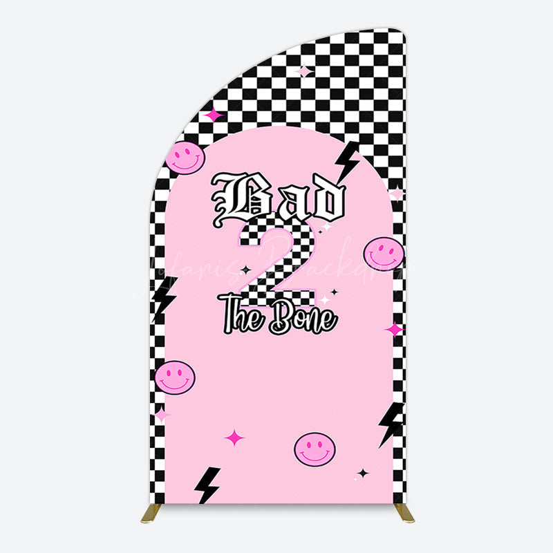 Lofaris Plaid Bad 2 The Bone Pink Birthday Half Moon Arch Backdrop