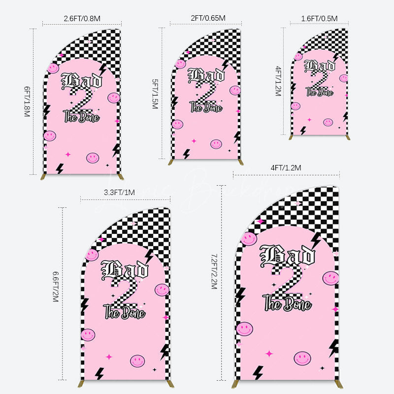 Lofaris Plaid Bad 2 The Bone Pink Birthday Half Moon Arch Backdrop