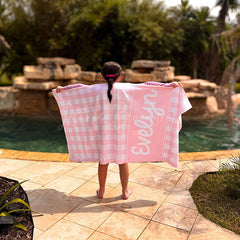 Lofaris Plaid Gingham Custom Name Beach Towel