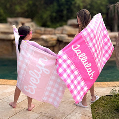 Lofaris Plaid Gingham Custom Name Beach Towel