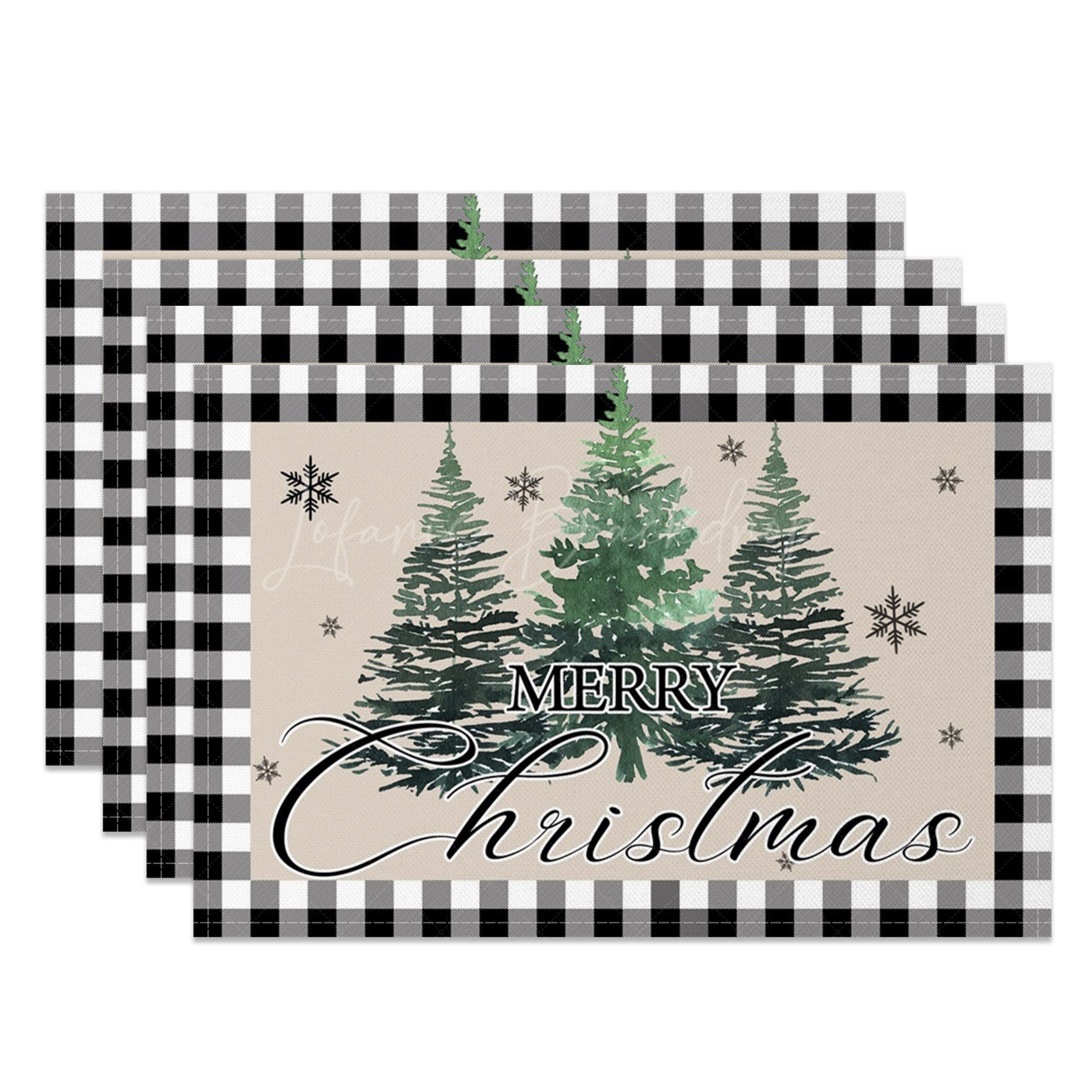 Lofaris Plaid Pine Tree Beige Christmas Set Of 4 Placemats