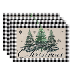 Lofaris Plaid Pine Tree Beige Christmas Set Of 4 Placemats