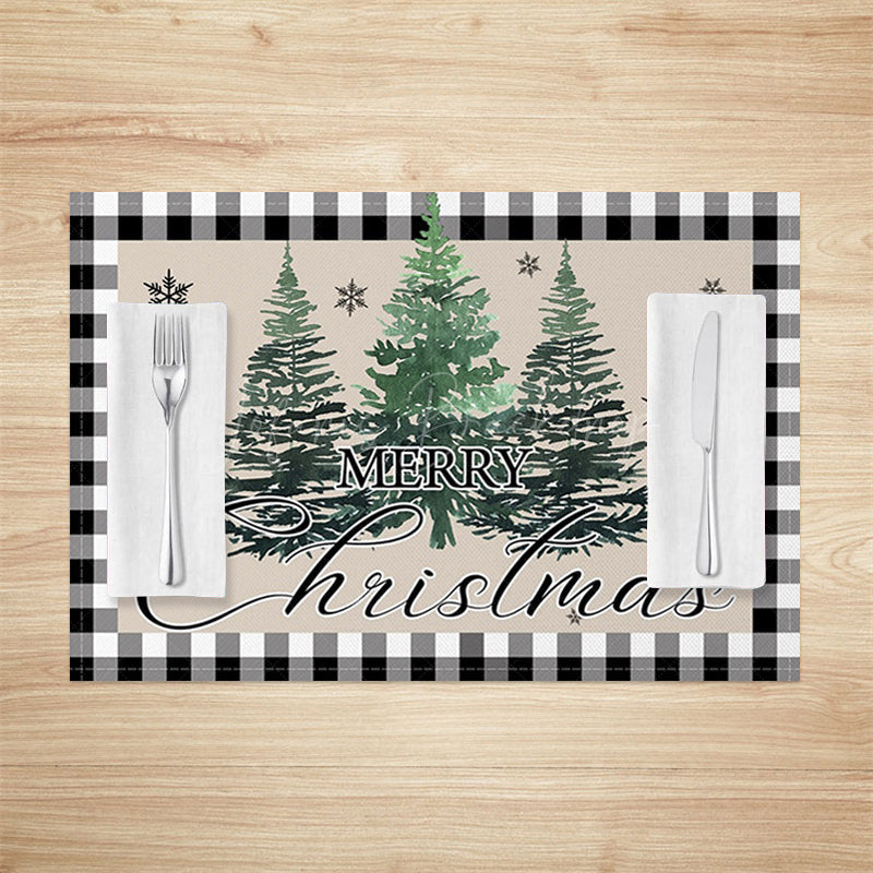 Lofaris Plaid Pine Tree Beige Christmas Set Of 4 Placemats