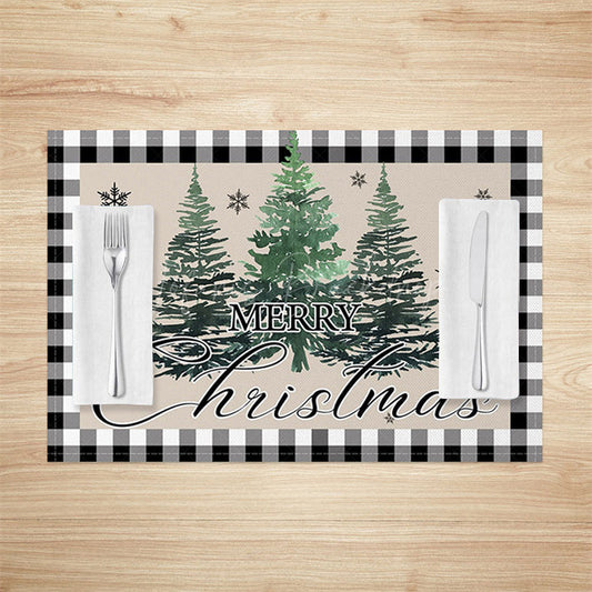 Lofaris Plaid Pine Tree Beige Christmas Set Of 4 Placemats
