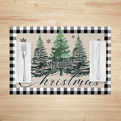 Lofaris Plaid Pine Tree Beige Christmas Set Of 4 Placemats