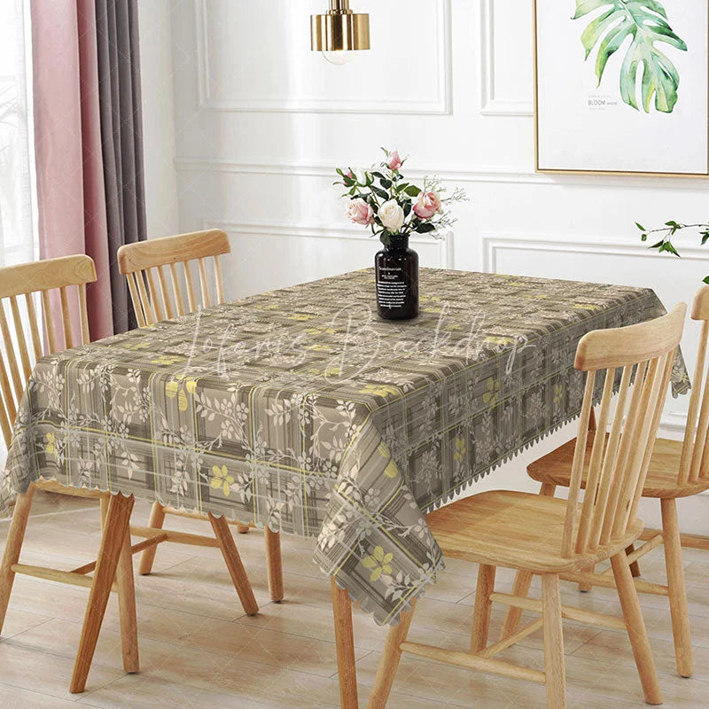 Lofaris Plaid Yellow Floral Rectangle Tablecloth Rustic Brown Checkered Pattern Farmhouse Country Dining Table Cover Kitchen Decor