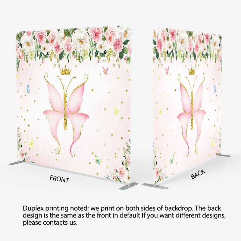 Lofaris Plant Pink Butterfly Birthday Pillow Case Backdrop