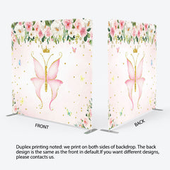 Lofaris Plant Pink Butterfly Birthday Pillow Case Backdrop