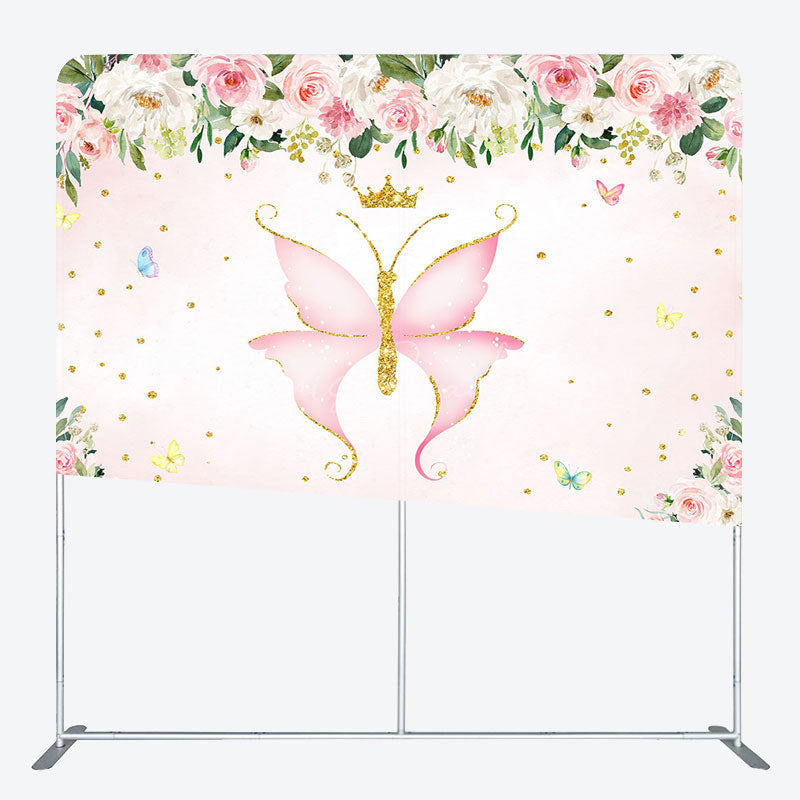 Lofaris Plant Pink Butterfly Birthday Pillow Case Backdrop