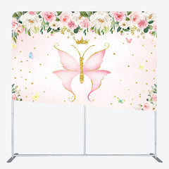 Lofaris Plant Pink Butterfly Birthday Pillow Case Backdrop