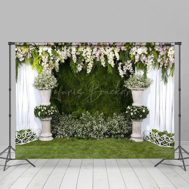 Lofaris Planter Flowers White Curtain Green Wedding Backdrop