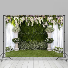 Lofaris Planter Flowers White Curtain Green Wedding Backdrop