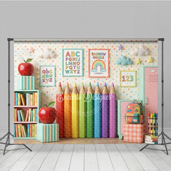 Lofaris Playful Classroom Photography Backdrop with Rainbow Pencils Books and Alphabet for Back to School