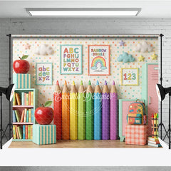 Lofaris Playful Classroom Photography Backdrop with Rainbow Pencils Books and Alphabet for Back to School