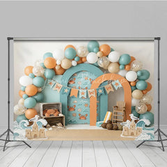 Lofaris Playful Teal Orange Beach Ocean Crab Photography Backdrop Summer Sandcastle Waves Birthday Party Decor