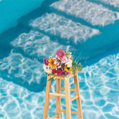 Lofaris Pool Water Bricks Baby Blue Summer Vibe Backdrop