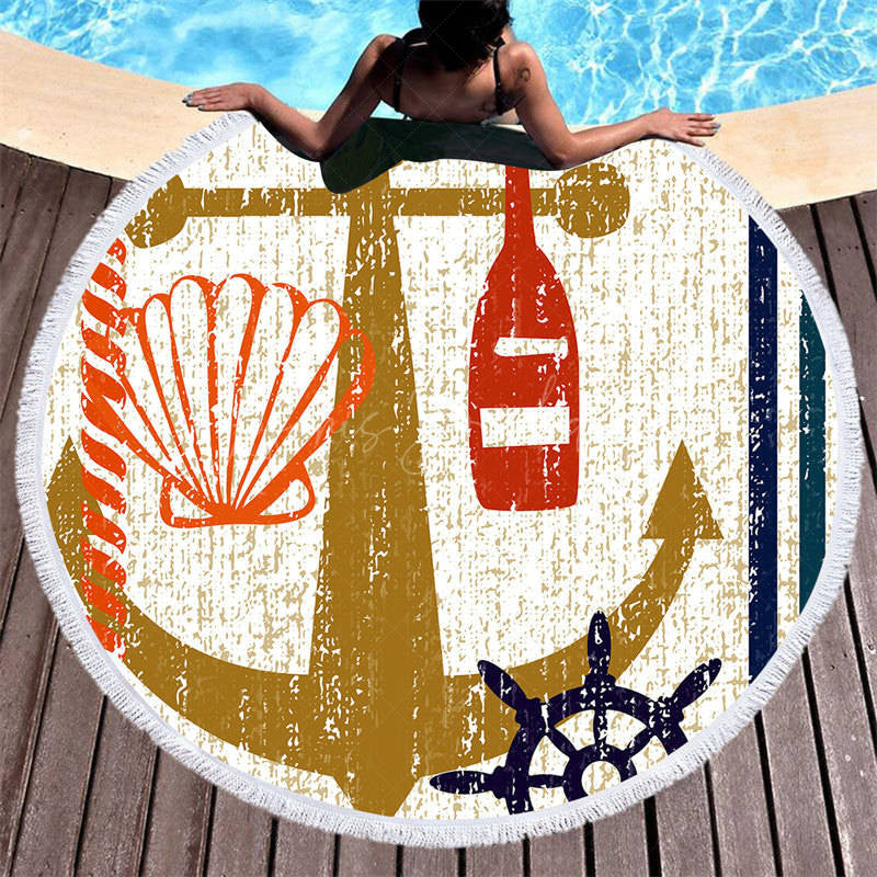 Lofaris Poolside Scene Oceanic Summer Vibe Round Beach Towel