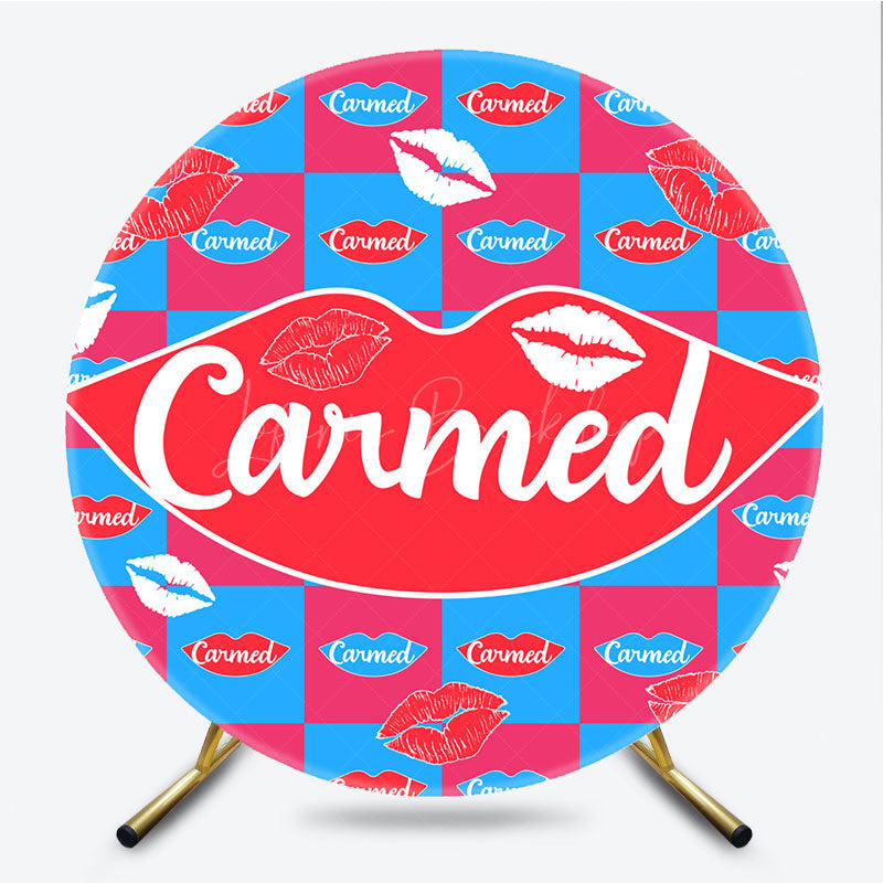 Lofaris Pop Art Lip Balm Inspired Round Backdrop Red Lips and Checkered Pattern Fun Colorful Party Photo Booth