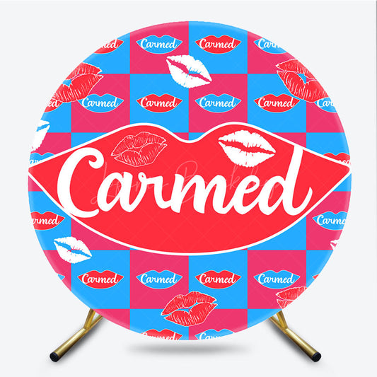Lofaris Pop Art Lip Balm Inspired Round Backdrop Red Lips and Checkered Pattern Fun Colorful Party Photo Booth