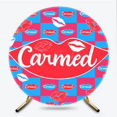 Lofaris Pop Art Lip Balm Inspired Round Backdrop Red Lips and Checkered Pattern Fun Colorful Party Photo Booth