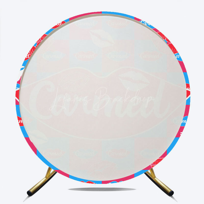 Lofaris Pop Art Lip Balm Inspired Round Backdrop Red Lips and Checkered Pattern Fun Colorful Party Photo Booth