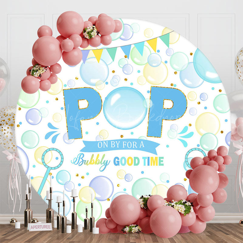 Lofaris Pop On Bubbly Good Time Round Baby Shower Backdrop