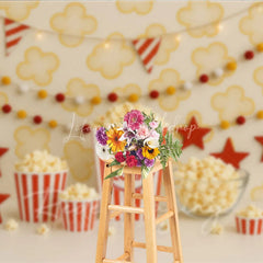 Lofaris Popcorn Movie Night Theme Photography Backdrop Red and White Striped Birthday Party Photo Background