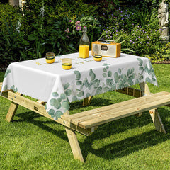 Lofaris Positive Green Leaves White Rectangle Tablecloth
