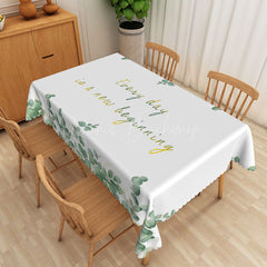 Lofaris Positive Green Leaves White Rectangle Tablecloth