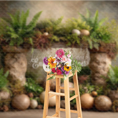 Lofaris Prehistoric Dinosaur Egg Photography Backdrop Stone Arch and Ferns for Birthday Jurassic Cake Smash Background