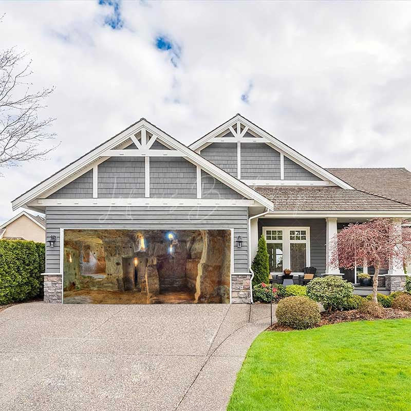 Lofaris Primitive Stone House Architecture Garage Door Banner