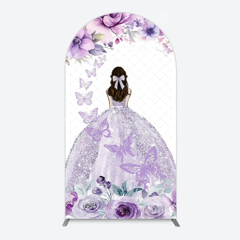 Lofaris Princess and Butterflies Arch Backdrop Mis Quince A?os Sweet 16 Birthday Elegant Girl Party Photo Booth Decor
