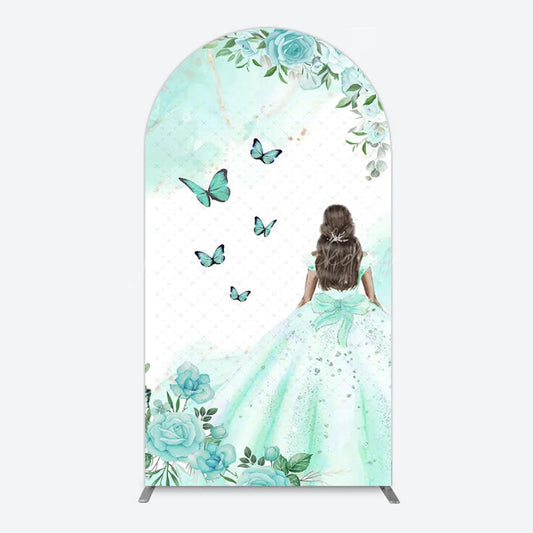 Lofaris Princess and Butterflies Arch Backdrop Mis Quince A?os Sweet 16 Birthday Elegant Girl Party Photo Booth Decor