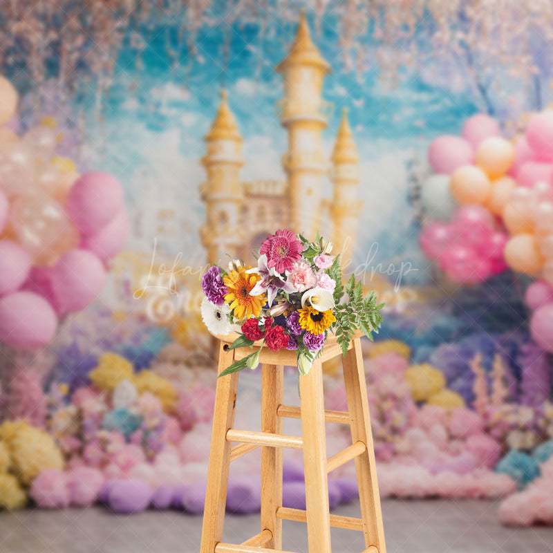 Lofaris Princess Castle Balloons Birthday Photography Backdrop