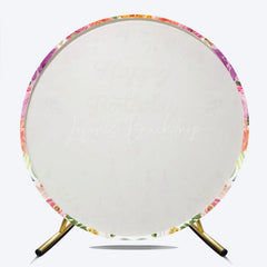 Lofaris Princess Castle Birthday Round Backdrop Pink and Gold Floral Wreath Banner Fairytale Themed Party Photo Prop