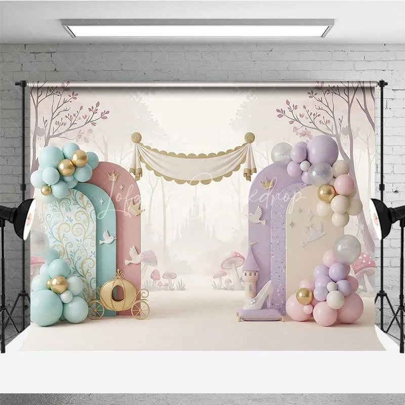 Lofaris Princess Castle Carriage Photography Backdrop Fairy Tale Glass Slipper Party Banner