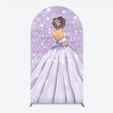 Lofaris Princess Gown Arch Backdrop for Quincea?era Lavender Glitter Sweet 16 Elegant Girl Birthday Decor