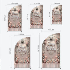 Lofaris Princess Happy Birthday Half Moon Arch Backdrop Royal Pink and Silver with Crown Elegant Queen Themed Party Decor