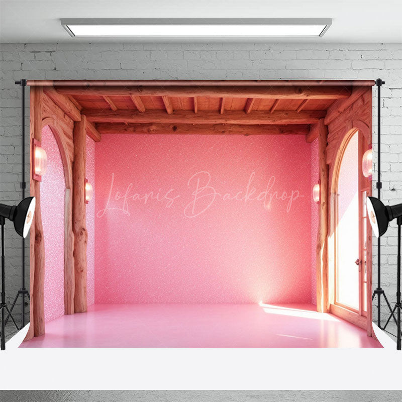 Lofaris Princess Pink Glitter Wall Wood Cake Smash Backdrop