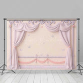 Lofaris Princess Room Wall Photography Backdrop Pink Curtains and Butterflies Decor Fairytale Bedroom Photo Prop