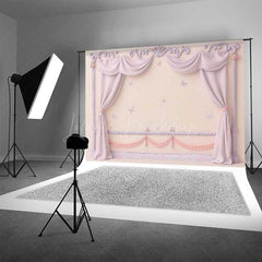 Lofaris Princess Room Wall Photography Backdrop Pink Curtains and Butterflies Decor Fairytale Bedroom Photo Prop