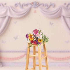 Lofaris Princess Room Wall Photography Backdrop Pink Curtains and Butterflies Decor Fairytale Bedroom Photo Prop