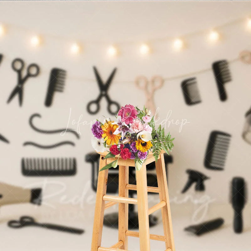 Lofaris Professional Hair Salon and Barber Shop Photo Backdrop Stylist Tools Birthday Photography Background