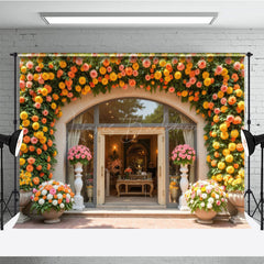 Lofaris Pulp Yellow Floral Arch Garland Door Backdrop