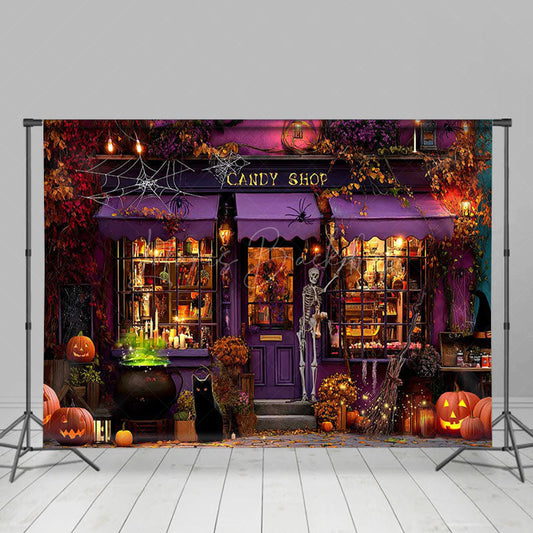 Lofaris Pumpkin Autumn Purple Candy Shop Halloween Backdrop